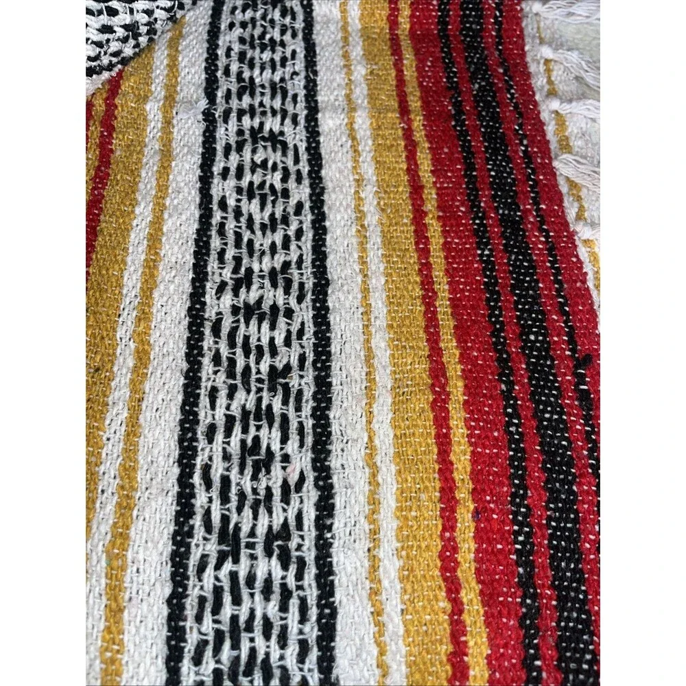 Red  Yellow Black Stripe  Rug Throw Blanket With Fringe Mexico 48 X 70